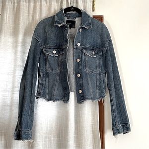 Zara TRF Distressed Raw Hem Denim Jean Jacket
